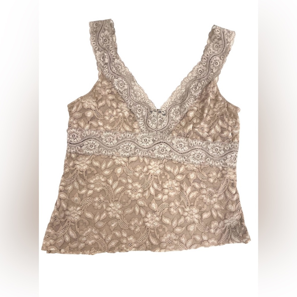 Vintage Y2K Tan Beige Babydoll Floral Lace Tank Top MEDIUM Fairy Girly 90’s - Picture 5 of 10